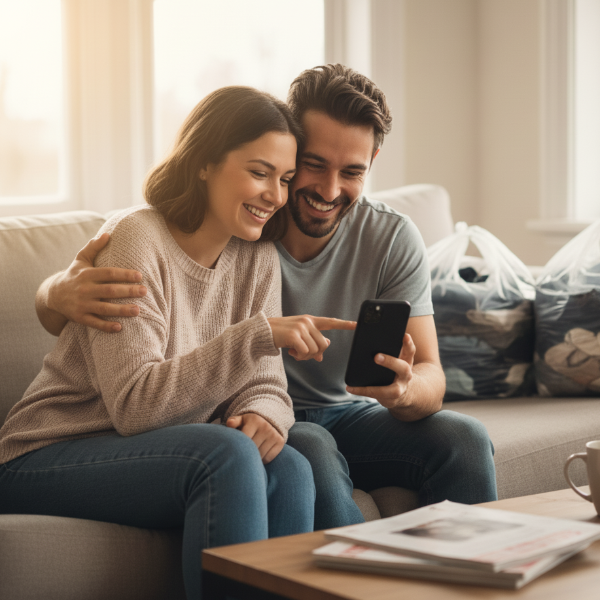 Couple Ordering Laundry Pickup On Phone 600X600